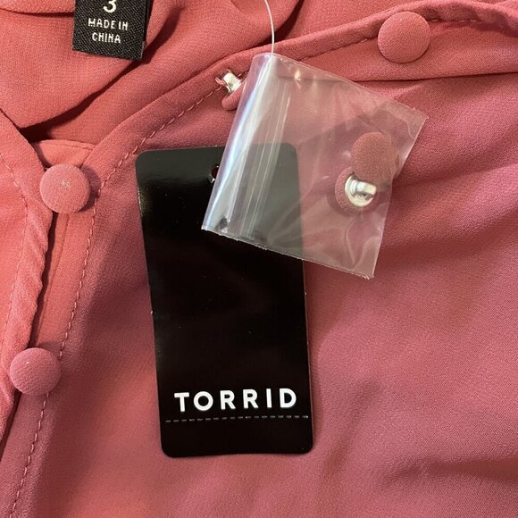 Torrid NWT Chiffon Smocked Collar Eyelet Embroidered Blouse Mauvewood Size 3X - Picture 6 of 11